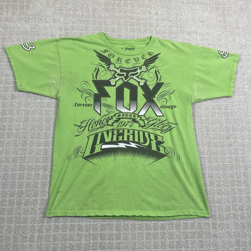 Y2K Fox Racing Forever Neon Green MotoX BMX Tshirt Size Large